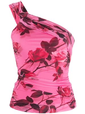Blumarine floral-print ruched one-shoulder top - Pink