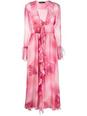 Blumarine floral-print ruffled silk dress - Pink