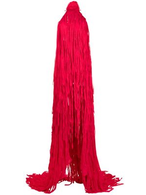 Blumarine fringe-design halterneck long dress - Red