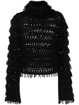 Blumarine fringe-detail open-knit jumper - Black