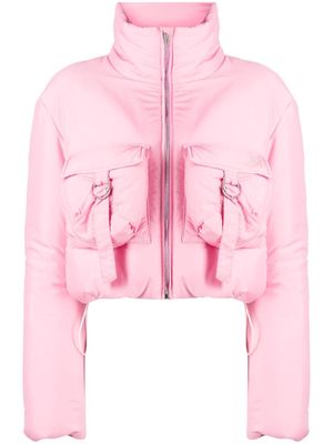 Blumarine funnel-neck cropped puffer jacket - Pink