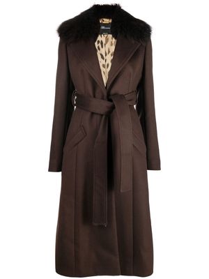 Blumarine fur-trimmed belted coat - Brown