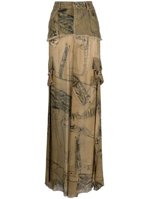 Blumarine graphic-print layered maxi skirt - Neutrals