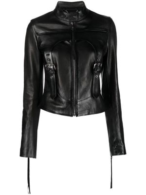 Blumarine harness-detail leather jacket - Black