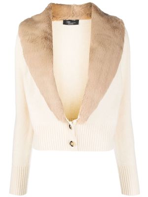 Blumarine knitted fur-collar cardigan - Neutrals