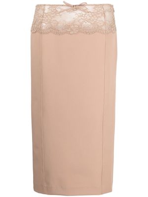 Blumarine lace-detail high-waist midi skirt - Neutrals