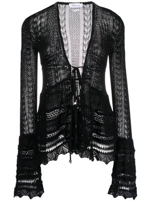 Blumarine lace-up crochet-knit cardigan - Black