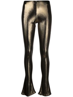 Blumarine laminated-finish puddle-hem leggings - Gold