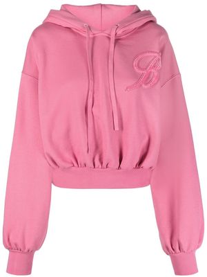 Blumarine logo-appliqué cropped hoodie - Pink