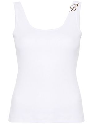 Blumarine logo-appliqué ribbed tank top - White