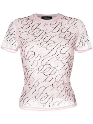 Blumarine logo-embellished mesh top - Pink