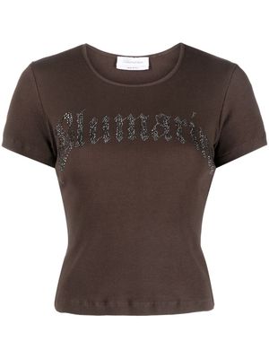 Blumarine logo-embellished ribbed-knit T-shirt - Brown