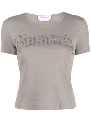 Blumarine logo-embellished ribbed T-shirt - Neutrals
