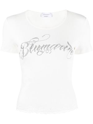 Blumarine logo-embellished stretch-cottonT-shirt - White