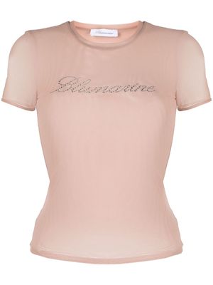 Blumarine logo-embellishment mesh T-shirt - Neutrals