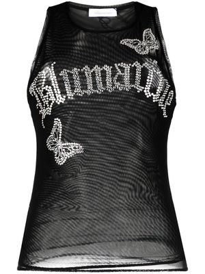 Blumarine logo-embellishment mesh tank top - Black