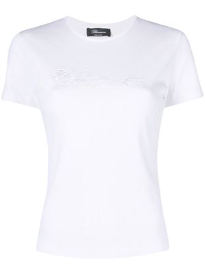 Blumarine logo-embroidered fine-ribbed T-shirt - White