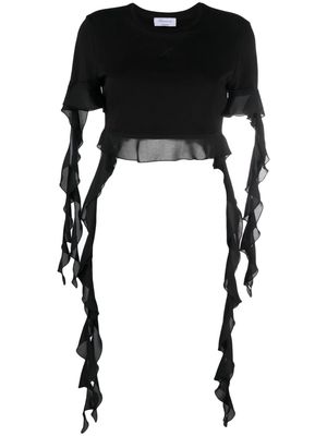 Blumarine logo-embroidered ruffled blouse - Black
