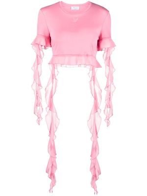 Blumarine logo-embroidered ruffled blouse - Pink