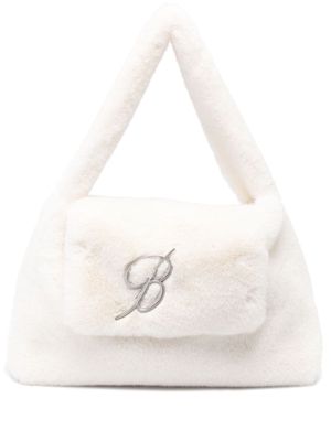 Blumarine logo-lettering faux-fur shoulder bag - White