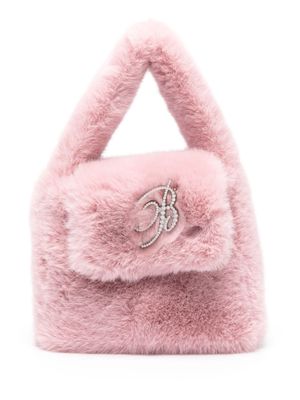 Blumarine logo-lettering textured-finish tote bag - Pink