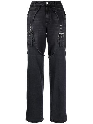 Blumarine logo-patch cotton wide-leg jeans - Grey
