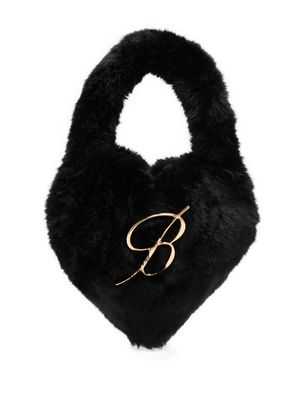 Blumarine logo-plaque faux-fur tote bag - Black