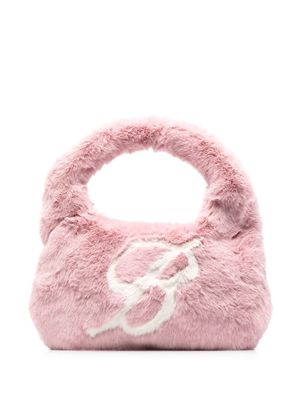 Blumarine logo-print faux-fur top-handle bag - Pink
