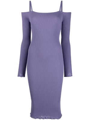 Blumarine off-shoulder ribbed-knit dress - Purple