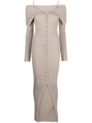 Blumarine off-shoulder ribbed-knit wool dress - Neutrals