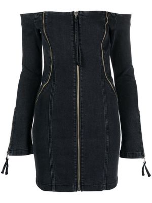 Blumarine off-shoulder zip-up denim dress - Black
