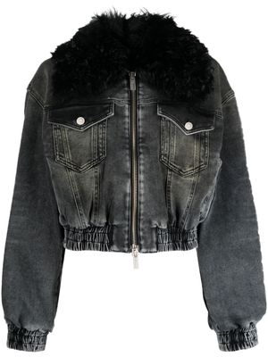 Blumarine oversized-collar zip-up denim jacket - Black