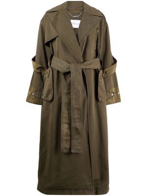 Blumarine panelled belted cotton trench coat - Green