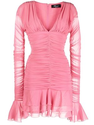 Blumarine plunge-neck ruffled mini dress - Pink