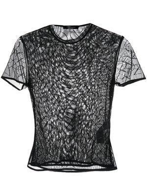 Blumarine rhinestone-embellished logo mesh T-shirt - Black