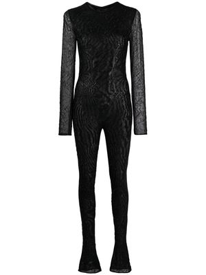Blumarine rhinestone-embellished long-sleeve jumpsuit - Black