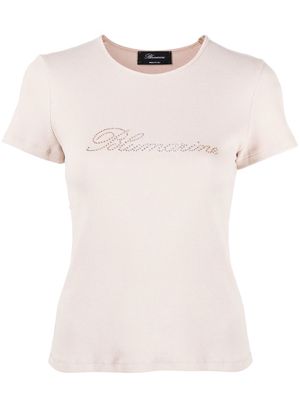Blumarine rhinestone-embellished short-sleeve top - Neutrals
