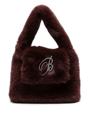 Blumarine rhinestone-logo faux-fur tote bag - Brown