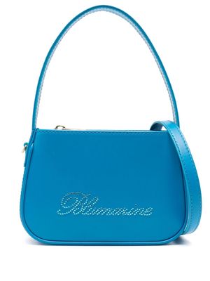 Blumarine rhinestone-logo leather tote bag - Blue