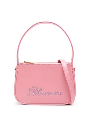 Blumarine rhinestone-logo leather tote bag - Pink