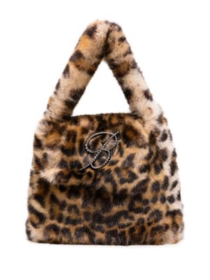 Blumarine Rhinestone Logo leopard-print tote bag - Black
