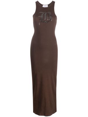 Blumarine rhinestone-logo midi dress - Brown