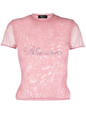 Blumarine rhinestone logo tulle T-shirt - Pink