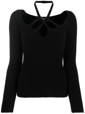 Blumarine ribbed-knit cut-out knitted top - Black