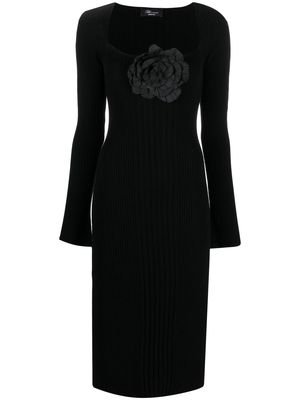 Blumarine ribbed-knit floral-appliqué dress - Black