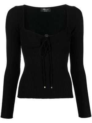 Blumarine ribbed-knit tie-neck sweatshirt - Black