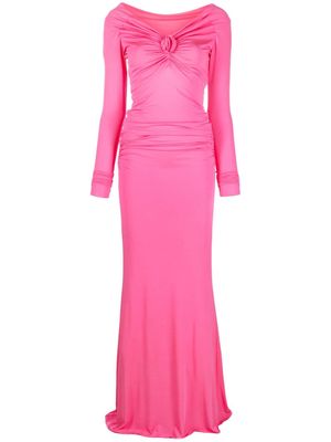 Blumarine rose-appliqué draped maxi dress - Pink