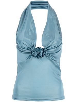 Blumarine rose-appliqué halterneck top - Blue