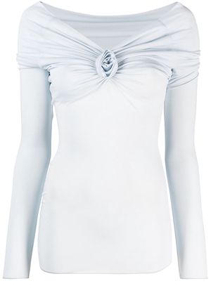 Blumarine rose-appliqué long-sleeve jersey top - Blue