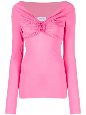 Blumarine rose-appliqué long-sleeved blouse - Pink